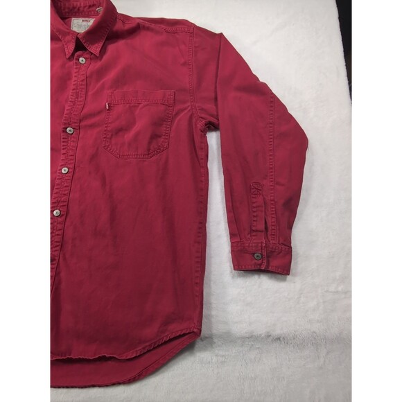 Levis Red Tab Long Sleeve Denim Red Jean Shirt *Missing Button* Vintage Large - Picture 4 of 15